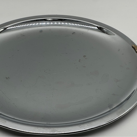 VTG KROMEX Serving Tray Dish Platter w/ Gold Brass Handles 13 3/8" Round USA MCM - Picture 3 of 8